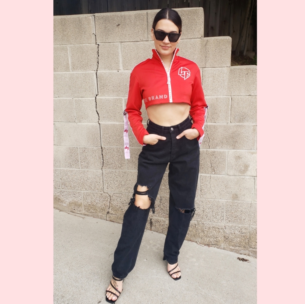 LF cropped red track jacket